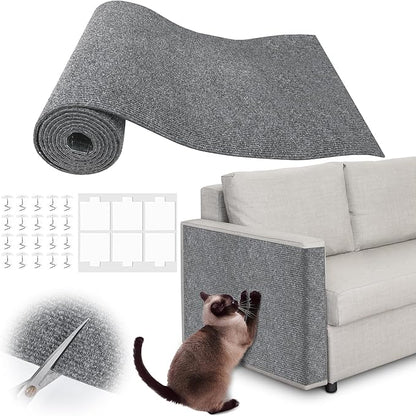 Cat Scratch Furniture Protector - 158" x 15.8" Trimmable Self-Adhesive Cats Claws Scratch Pads, DIY Cat Climbing Couch Protector for Scratch Post Cat Tree Replacement Indoor (Light Gray)