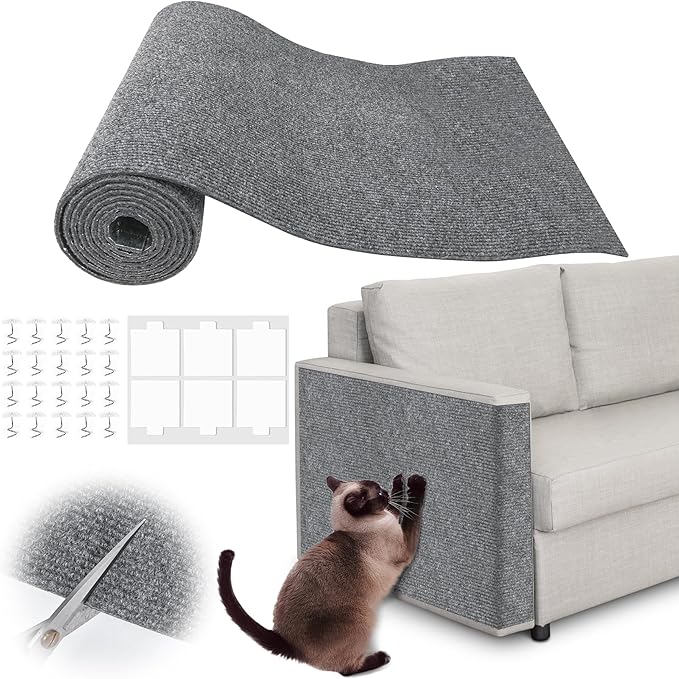 Cat Scratch Furniture Protector - 138" x 15.8" Trimmable Self-Adhesive Cats Claws Scratch Pads, DIY Cat Climbing Couch Protector for Scratch Post Cat Tree Replacement Indoor (Light Gray)