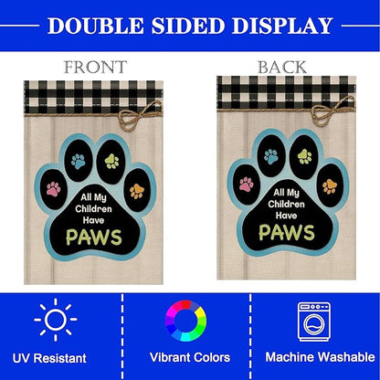 12x18 All My Children Have Paws Garden Flag Cat Paw Print Black Gingham Outdoor Decor for Pet Lovers Porch Yard Patio Decorations
