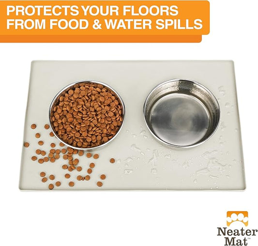 Neater Pet Brands Neater Mat Pet Mats for Food and Water, Cat & Dog Bowl Mat Waterproof Silicone, Feeding Tray, Dog Food Mats for Floors, Placemat w/Raised Edge for Under Bowls, 32" x 24", Cream