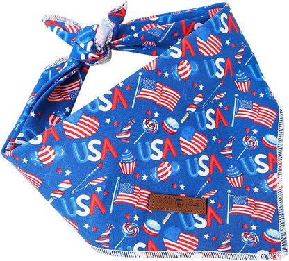 lionet paws Patriotic 4th of July Dog Bandana American Flag for Small Medium Large Dogs, Cat Dog Kerchief Triangle Bibs Scarf for Male Female