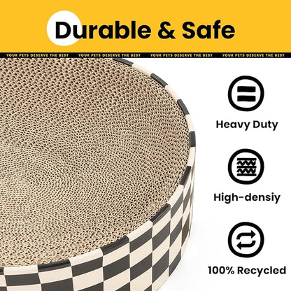 Cat Scratcher Cardboard,2 in 1 Oval Cat Scratch Pad Bowl for Indoor Kitty Grinding Claw,Round Kittens Scratching Board Corrugated Lounge Pet Beds&Furniture Protector for Sofas