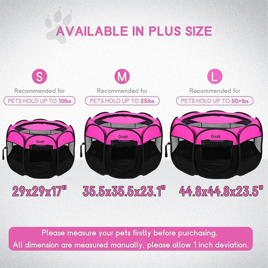 Portable Dog Playpen for Small Dogs Indoor Outdoor, Foldable Pet Puppy Playpens Kennel Tent with Top Cover Door for House Cat Kitty for Dog Lover as (Medium Size, Pink)