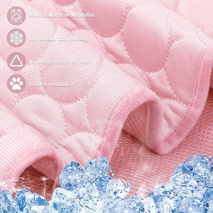 Washable Dog Cooling Mat Ice Silk Cooling Mat for Dogs Pet Self Cooling Pad Blanket Dog Cooling Pad for Indoor & Outdoor Car Seats (Pink, 28x22 in)