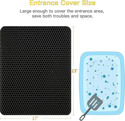 Cat Litter Mat Litter Box Mat, EVA Honeycomb Double Layer Design, Urine & Waterproof, Scatter Control Kitty Litter Mat, Less Waste, Easier To Clean,Washable, Black