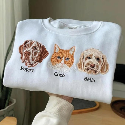 Custom Pet Embroidered Sweatshirt - Personalized Dog/Cat Face & Name - Gift for Mom, Dog Mom, Birthday, Christmas