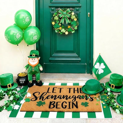 Tinideya 2 Pcs Irish Festival Door Mat Fest Welcome Non Slip Coir Mats Shenanigans Green White Stripe Floor Layering Doormats Seasonal for Front Porch Entryway Decor(Irish Festival)