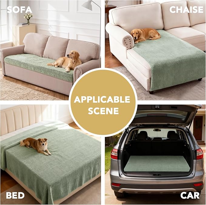 H.VERSAILTEX Non Slip Pet Couch Cover Chenille Dog Bed Protector Thick Soft Sofa Slipcover Pet Friendly Washable Couch Cushion Covers for Pets (52" x 82", Sea Foam)