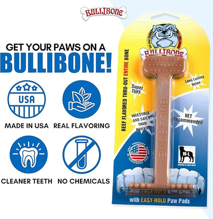 Bullibone Nylon Dog Chew Toy for Aggressive Chewers - Dental Hygiene Bone with Beef Flavor, Durable Tough Chew Toys for Extra Large Dogs, Indestructible Dog Bone - 3 Pack