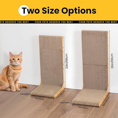Cardboard Cat Scratcher,26 Inch L Shape Scratch Pad Wall Mounted,Vertical Scratching Board, Durable Cardboard to Protect Furniture for Indoor Cats,Wood Grain Junbo