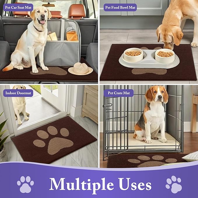 Buganda Dog Door Mat for Muddy Paws, Absorbent Dirt Trapper Non Slip Indoor Doormats, Washable Low-Profile Mat for Mud Dogs, Entryway Carpet for Inside Floor (59x35 Inches, Brown)