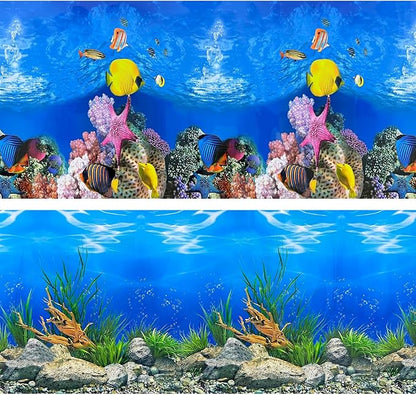 Aquarium Background Poster Water Plants 3D Coral Fish Tank Background Picture Double Sides Fish Tank Stickers 10 20 Gallon Tank 16"x 33"
