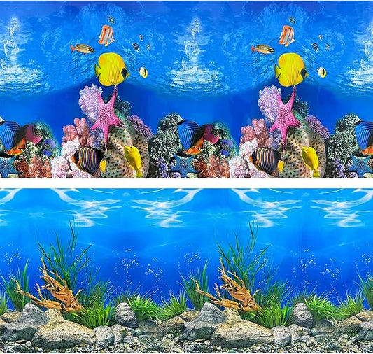 Aquarium Background Poster Water Plants 3D Coral Fish Tank Background Picture Double Sides Fish Tank Stickers 10 20 Gallon Tank 16"x 33"