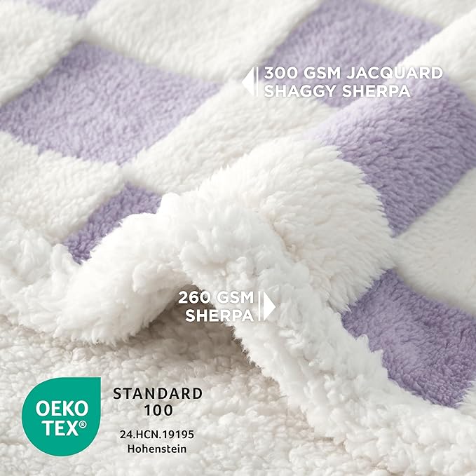 LE SURE Waterproof Puppy Blanket for Small Dogs - Washable Double Sided Dog Blankets with Warm Jacquard Shag and Soft Sherpa Fleece, Pet Cat Blanket for Couch Protection, 3D Textured Cloud, Purple