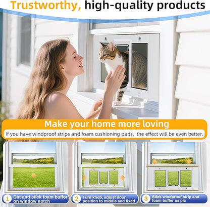 Full Size Cat Door Window Insert, fits 23'‘-28’' Various Sliding Windows, 4 Flexible Locking Modes, High-Definition, high-Transparency cat Door for Windows, Magnetic Reset Design