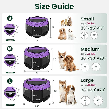 Love's cabin Pet Puppy Dog Playpen, Small Dog Tent Crates Cage Indoor/Outdoor, Portable Playpen for Cat, Foldable Pop Up Dog Kennel Playpen with Carring Case, Removable Zipper Top, Purple