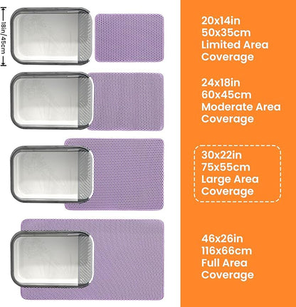 Extra Large Cat Litter Mat, 30x22 Inches Honeycomb Double Layer Cat Litter Trapping Mat, Non Slip Waterproof Urine Proof Large Kitty Litter Box Mat for Floor, Kitten Supplies, XL, Purple