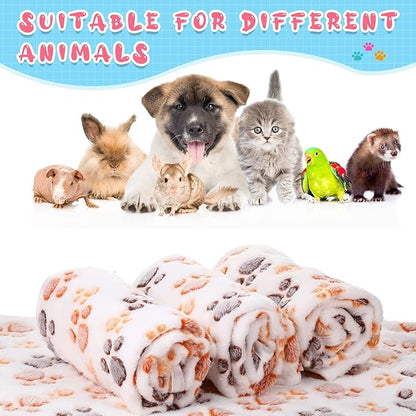 Tatuo 4 Pcs Dog Blanket for Pet Cat Blankets Indoor Puppy Teething Stuff Toys Paw Print Fleece Soft Blanket Sleep Mat for Guinea Pig Cage(White,X-Large(41 x 30 Inch),Square)
