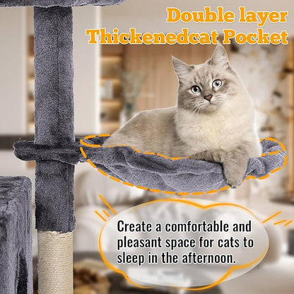 FDW | 37.8" Cat Tree Tower | Light Gray | Multi-Level Indoor Activity Center with Sisal Scratching Posts, Condos, Plush Perches, Hanging Cat Toys | Sturdy, Easy to Assemble | for Kittens & Adult Cats