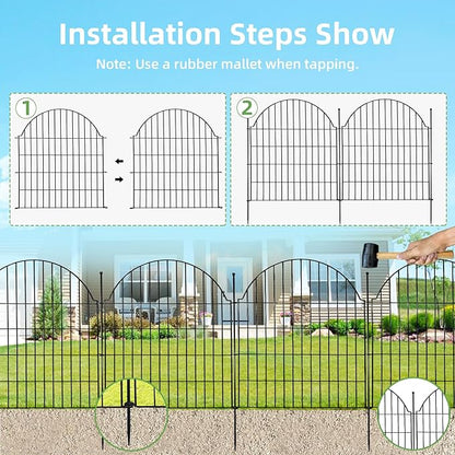 Decorative Metal Garden Fence with Gate Lock 5 Panels, 32in (H) x 11.8ft (L) No Dig Dog Fence Outdoor for Yard, Temporary Rustproof Metal Wire Rabbit Dog Garden Border Fencing for Patio