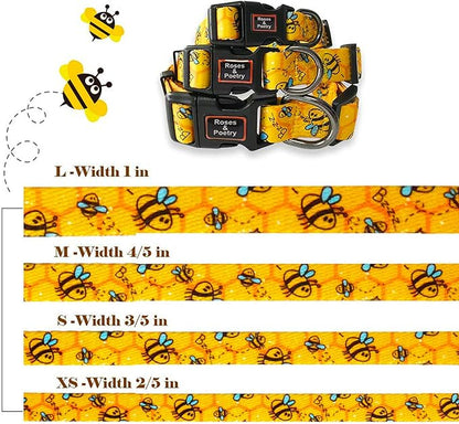 Roses&Poetry Dog Collar with Colourful Bee Patterns, Adjustable Durable Puppy Collars for Small Medium Large Dogs (Bee-XS)