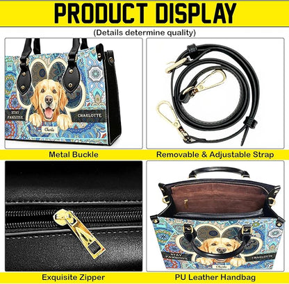 Personalized Pet Mom Leather Handbag – Custom Name Dog Cat Photo Purse, Pet Lover Gifts for Women, Christmas