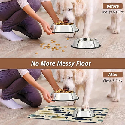 Fish Boho Dog Food Mat for Floors,Ocean Absorbent Quick-Dry Pet Feeding Mat,Cat Dog Bowl Mats for Food and Water,Non-Slip Pet Accessories Supplies 16"x24"