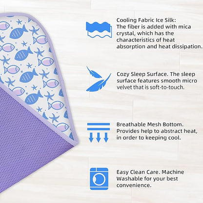 NWK Pet Cooling Mat - Ice Silk Cooling Mat for Dogs & Cats Portable & Washable Pet Cooling Blanket, Car Seats, Beds for Summer (1, Purple Fish, 20'' X 27'' X 0.3'')