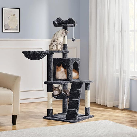 Yaheetech 54in Cat Tree Cat Tower as Activity Center, Indoor Cats and Kittens Playing House with Funny Hammock Basket Scratching Post