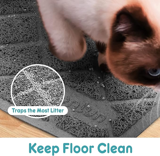 PVC Cat Litter Mat 24x15 Inch Grey, Non-slip, Less Waste Cat Litter Box Mat, Soft on Kitty’s Paws, Urine Waterproof