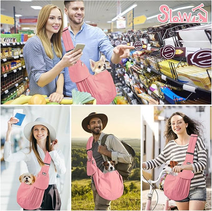 SlowTon Dog Carrier Sling - Thick Padded Shoulder Strap Adjustable Dog Carriers for Small Dogs, Puppy Carrier Purse for Pet Cat with Front Zipper Pocket Safety Belt Machine Washable (PH, XS)