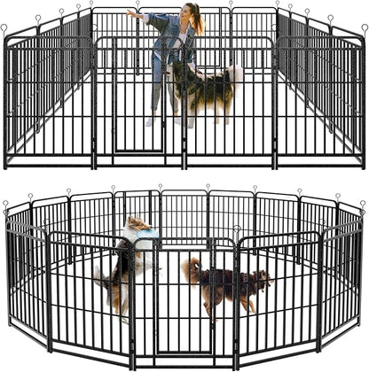 Heavy Duty Dog Playpen: 16 Steel Panels 40" Height, Square Steel Pipe with Reinforced Crossbars, 36FT 103 Sq.ft Portable Fence for Yard RV Camping, Snowy Black