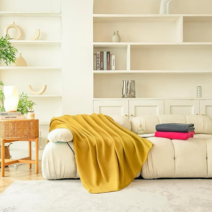Fleece Throw Blankets Bulk Fleece Blankets Solid Wholesale Lightweight Warm Soft for Pet Bed Sofa Couch Office Wedding Gifts Travel Seasons Yellow 50x60 Inches Pack of 6