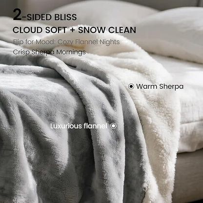 gogobunny Waterproof Bed Blanket, Reversible Sherpa Fleece Throw Blanket for Dog Puppy Cat, Furniture Cover Protects Bed Couch Sofa from Liquid Pee and Pet Fur (Grey, 90x90 inches)
