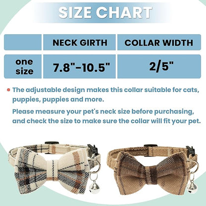 Breakaway Cat Collars - Bow Tie Cute Cat Collar with Bells for Girl Boy Cats, Puppy - Plaid Soft Adjustable Pet Collars Cat Accessories