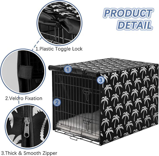 Dog Crate Cover - Double Door Waterproof Pet Kennel Cover, Durable 600D Polyester Protective Cage Cover for 24/30/36/42/48 Inch Dog Crate - Blackprint