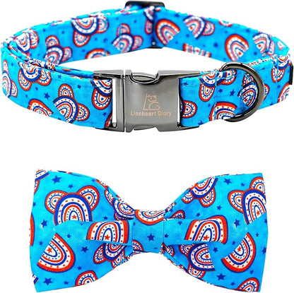 Lionheart glory American Flag Dog Collar, 4 of July Dog Bow Collar Heavy Duty Adjustable Patriotic Dog Collar with Bowtie for Small Dogs Pet Gift
