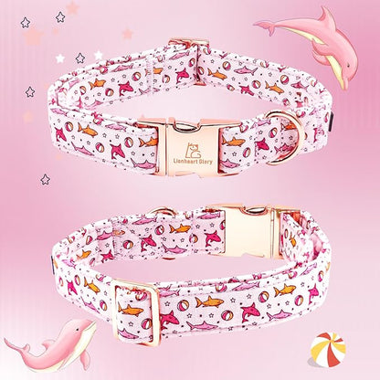 Lionheart Glory Shark Print Pink Collar - Adjustable Soft Dog Collar for Small Dogs
