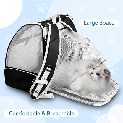 Cat Backpack Carrier,Expandable Pet Carrier Backpack for Cat and Small Dogs,for Hiking, Camping and Travelling Use,Collapsible Carrier with Breathable Mesh,Gray