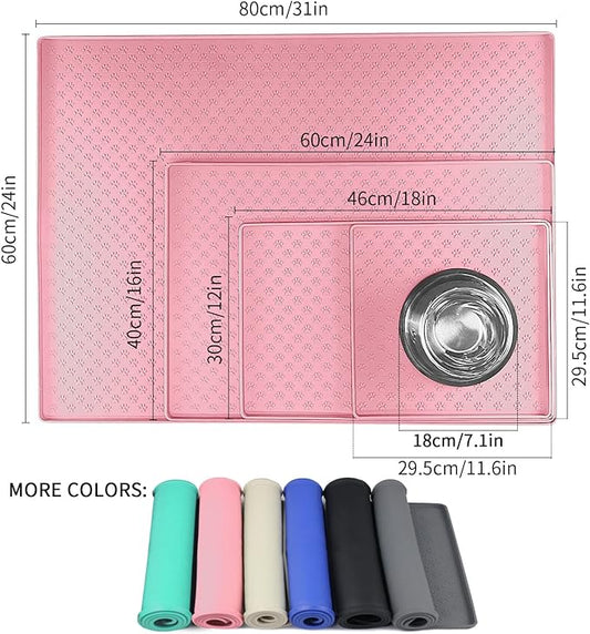 Ptlom Pet Placemat for Dog and Cat, Mat for Prevent Food and Water Overflow, Suitable for Small, Medium and Big Pet,24.5" 16.5", Pink