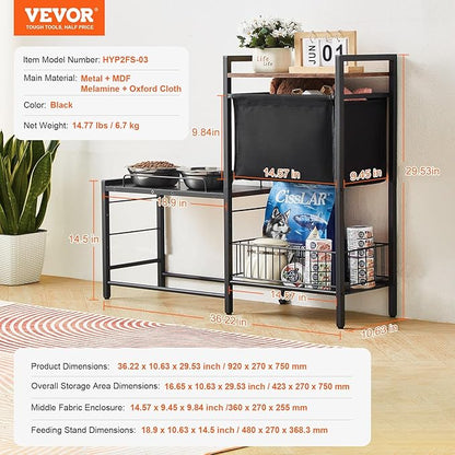 VEVOR Pet Feeding Station with Storage, 4 Height Adjustable Elevated Dog Bowl, Dog Bowls Stand with Toy Bin Basket, Raised Feeding Station Cabinet, Pet Storage Organizer for Large Medium Small Dogs
