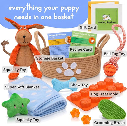 Premium Puppy Starter Kit - New Puppy Gift Basket with Essentials, Toy Box, Treat Tray, Training Supplies, Chew & Squeaky Toys for Puppies and Small Dogs - Complete Dog Must Haves for New Dog Owners