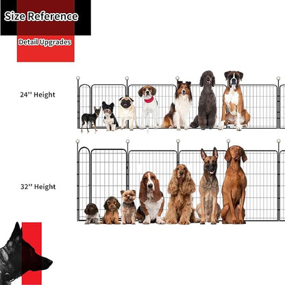 Dog Play Pen Indoors/Outdoor,32'' Portable Dog Fence with Easy-Carry Straps,12 Panels Dogs Pen Play Pen for Medium/Large Dogs,Rustproof Metal Pet Playpen for Camping RV Yard (with Two Doors)