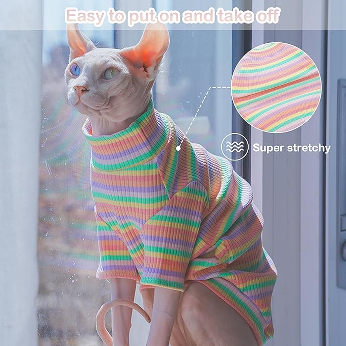 PUMYPOREITY Sphynx Cat Clothes, Turtleneck Sphynx Cat Sweaters, Cat Clothes for Cats Only, Svinx Hairless Cat Kitten Clothes Onesie,S+