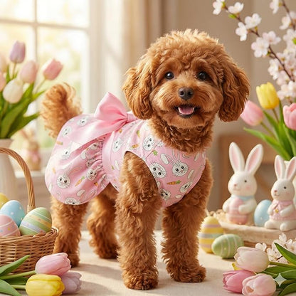 Easter Dog Dress with Pink Bunny Print, Cute Spring Pet Skirt for Small Dogs and Puppies, Soft Comfortable Outfit for Holiday