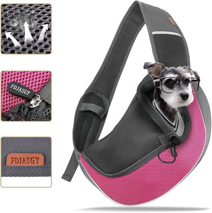 FDJASGY Pet Sling Carrier for Small Dogs Cats,Breathable Mesh Travelling Hand Free Puppy Backpack with Pouch and Adjustable Strap Carrier
