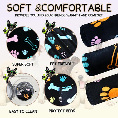 Rezutan Dog Blankets for 3 Pack Large Medium Pet Cat, Soft Fuzzy Washable Blanket, Comfort Flannel Suitable for Dogs Kennels & Beds, Sofas, Furniture, Gifts Puppy Essentials, 41 x 31 inch, Black