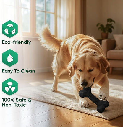 Natural Rubber Dog Chew Bone – Treat-Dispensing, Tough & Indestructible Chew Toy – Safe for Aggressive Chewers – Dental Health & Boredom Relief (Black)
