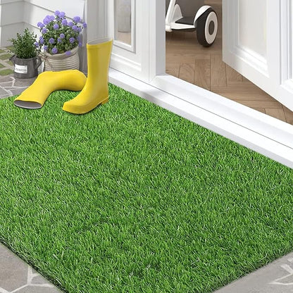Bsmathom Artificial Grass Rug Indoor Outdoor Rug, Dog Grass Mat with Drainage Holes, Synthetic Artificial Grass Turf Fake Grass Rug Door Mats for Balcony Patio Lawn Garden(51.2 x 31.5Inch)