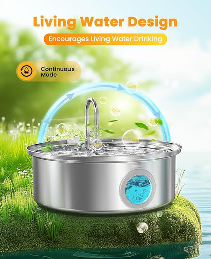 oneisall Dog Water Fountain for Large Dogs,7L/230oz/1.8G Stainless Steel Dog Fountain Super Quiet with Triple Filtration,Great for Large Dogs (PWF002 Dog Fountain +6Sets Filters)